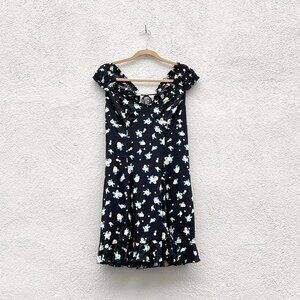 NWT Free People Like a Lady Black Lemon Print Ruffle Hem Mini Dress Medium